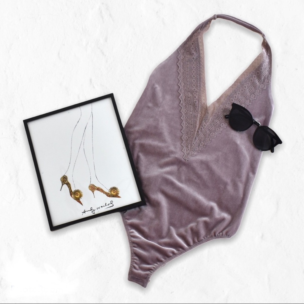 Forever 21 Purple Velvet/Velour Bodysuit, Size S